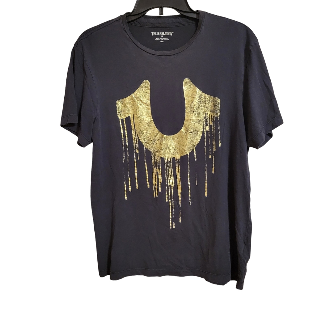 True Religion Metallic Gold Drip Logo Tee